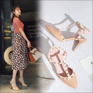 Closed Toe High Heel Sandals with Rivets