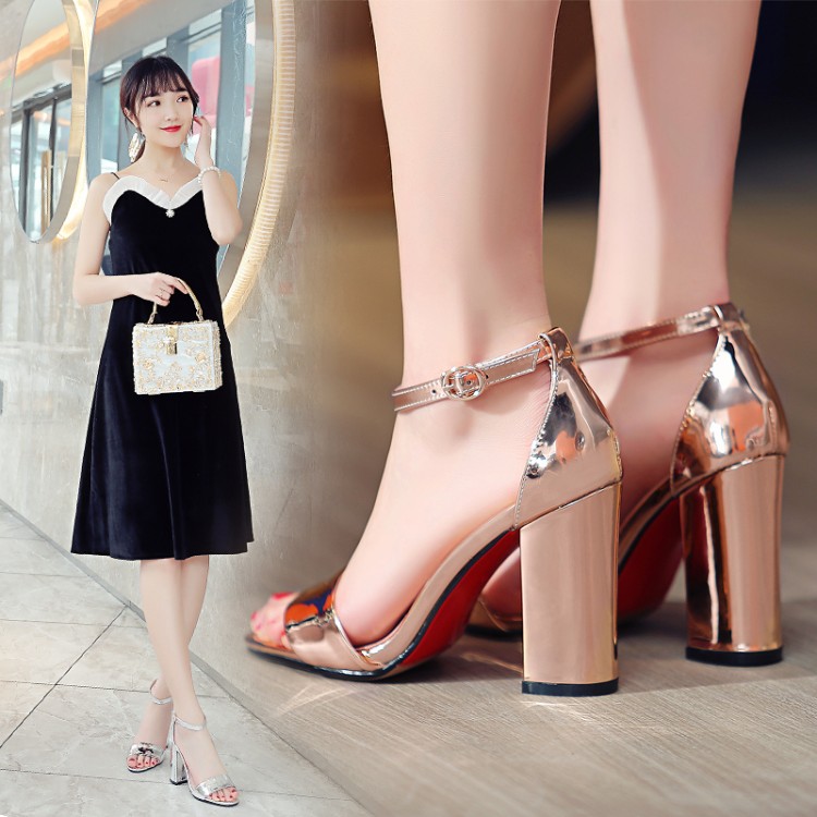 Fashion High Heel Pumps with Patent Leather and Square Heel - Image 2