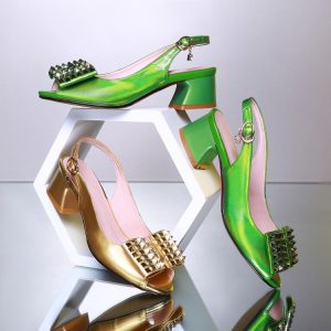 Women's Fashion Flat Shoes with Rhinestone Bow and Metal Accents - Style i.html