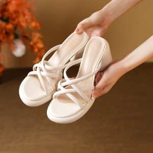 Women's High Heel Chunky Platform Slide Slippers Sweet Style