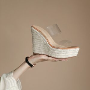 Women's Korean Style High Heel Wedge Slippers with Sequin Detail