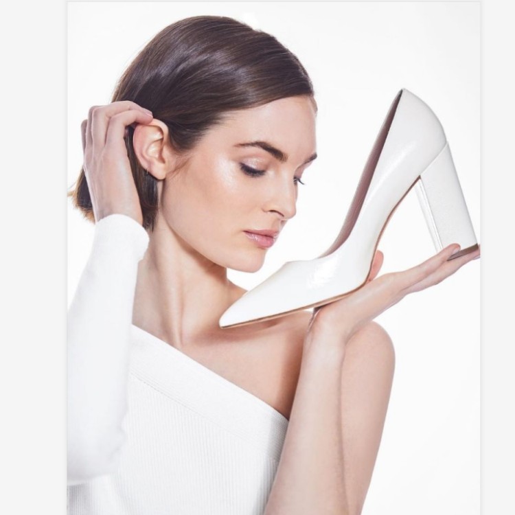 Women's Patent Leather Pointed Toe Chunky Mid Heel Slip-On Shoes