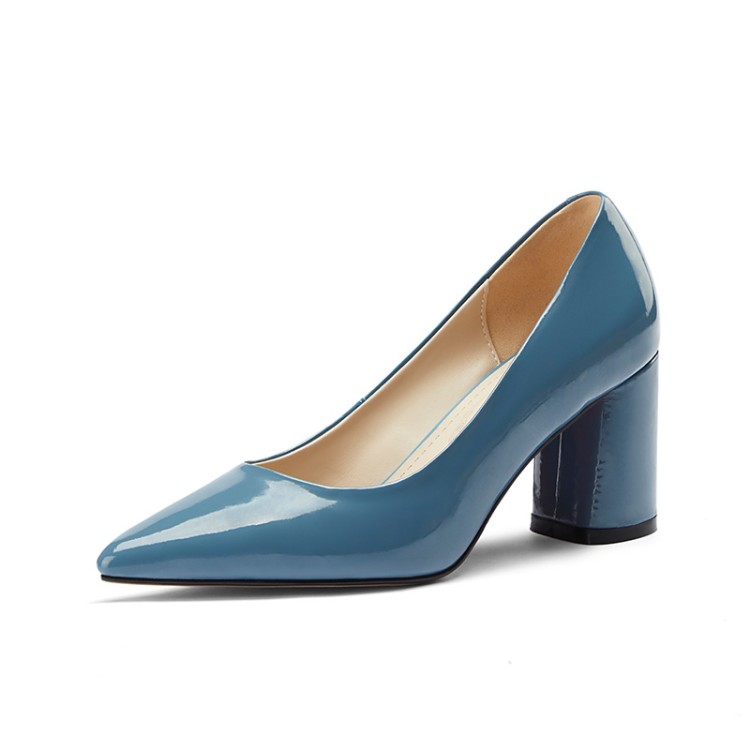 Women's Patent Leather Pointed Toe Chunky Mid Heel Slip-On Shoes - Image 3