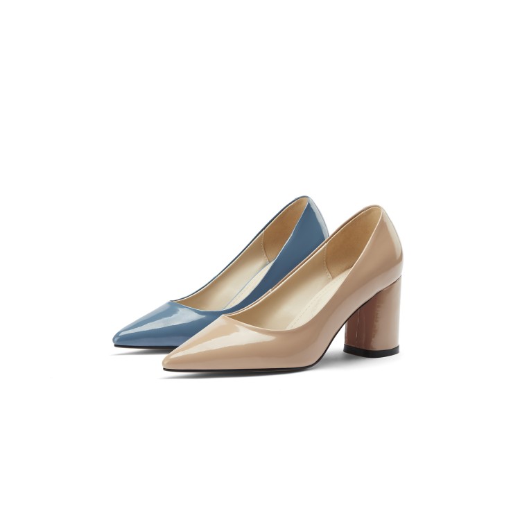 Women's Patent Leather Pointed Toe Chunky Mid Heel Slip-On Shoes - Image 5