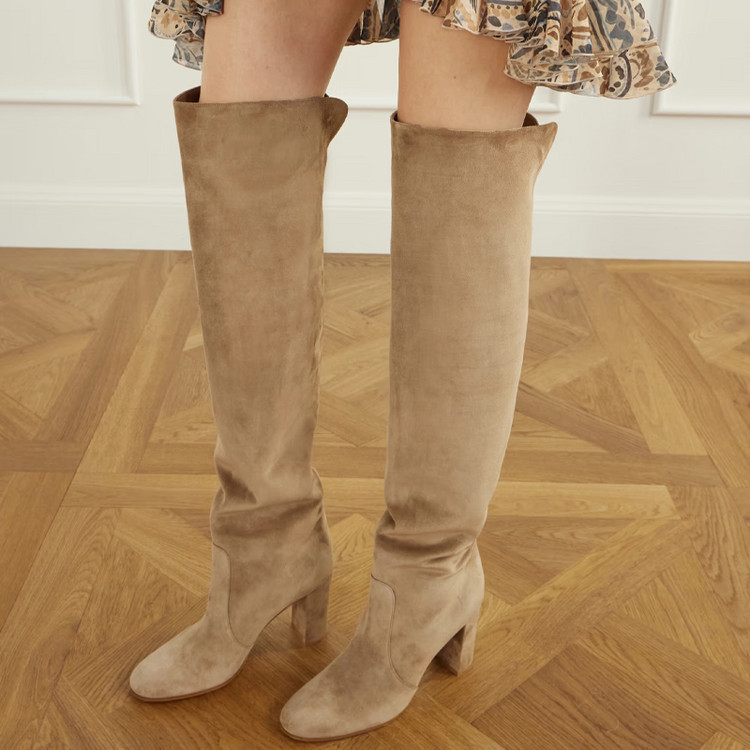 Women's Suede Almond Toe Over-the-Knee Western Boots High Heel - Image 2