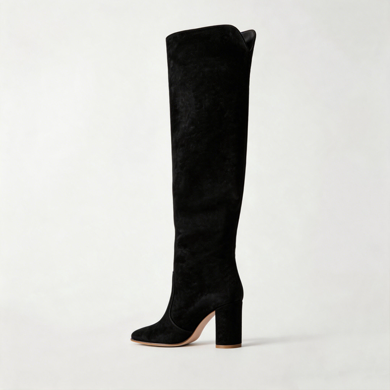 Women's Suede Almond Toe Over-the-Knee Western Boots High Heel - Image 4