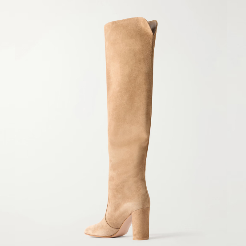 Women's Suede Almond Toe Over-the-Knee Western Boots High Heel - Image 5